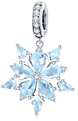 Schneeflocke Anhänger Charms für Pandora Armbänder,Sterling Silber 925 Weihnachten Blau Zirkonia Charms Bead