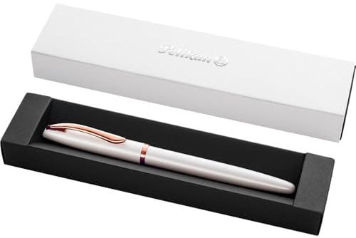 Pelikan Jazz Noble Elegance P36 Füller, Perlmutt (Weiss), eleganter Metall-Patronenfüller, Feder M, im Geschenketui