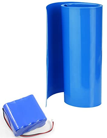 DOUSELLA Film Termoretraibile per Batteria in PVC 3M*180MM Guaina Termoretrattile Isolamento Involucro Batteria Tubatura Tubo Termoretraibile in PVC per l'Imballaggio della Batteria Fai-da-Te - Blu
