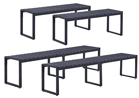 Mingone Gartenbank Wetterfest Schwarze Sitzbank Outdoor Parkbank aus Metall Sitzfläche aus Harz, Bänke für Gärten im Freien auf Balkonen Terrassen, 2-Sitzer x 2 + 3-Sitzer x2