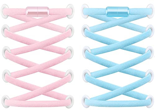 RJ-Sport (2 Paar Elastische Schnürsenkel mit Schnellverschluss - Schnellschnürsystem für Einzigartigen Komfort und Starken Halt - mit Metallkapseln ohne binden (Rosa+Hellblau)