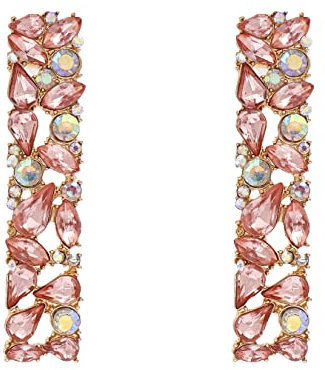Orecchini pendenti rettangolari con strass rosa per le donne scintillanti cristalli geometrici goccia orecchini BASIC HOUSE COLLECTION N10 #, Strass