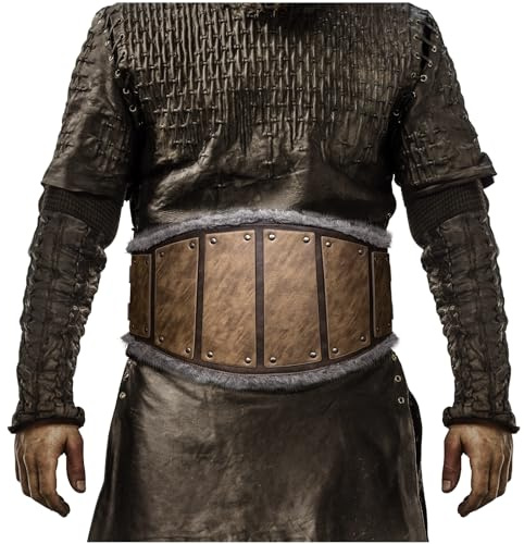 HiiFeuer Vintage Barbaren Faux Leder Taille Rüstung, Breiter Gürtel der nordischen Wikinger, Retro Kunstpelz Korsettgürtel für LARP