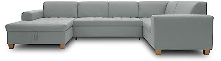 DOMO. collection Wohnlandschaft Sugar, Sofa Schlaffunktion und Stauraum, Couch, Polstergarnitur, Moderne U-Form, 162 x 333 x 199 cm, Mint-grün