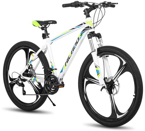 Hiland 26 Zoll Mountainbike MTB mit Aluminiumrahmen Scheibenbremse Federgabel 3 Speichenräder für Jugendliche Fahrrad Herren Damen Jungen Mädchen Weiß