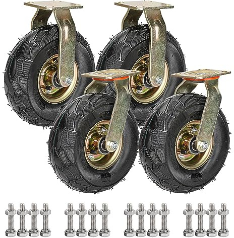 200mm 250mm Große Schwerlastrollen 4er SET, Industrie Transport Lenkrolle Mit Bremse, Leise Luftreifen Gummi Ersatz Rollen, Für Trolleys, Möbelroller, Werkbank Rollen, Tragkraft 600 Kg (Color : Fixed