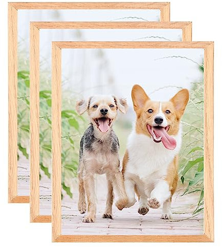 Weikani Cadre photo A5, pack de 3-15x21cm Oak cadre photo plexi verre, cadre de certificat pour affichage mural ou de bureau, set de 3