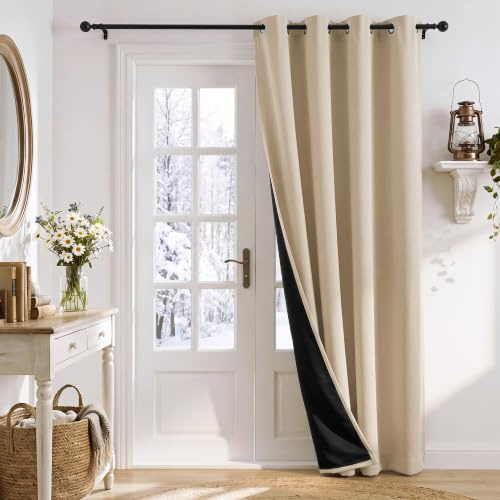 PONY DANCE 100% Verdunkelungsvorhang Ösen Thermovorhang Kälteschutz Tür | 1er Set H240 x B140 cm, Biscotti Beige, Blickdicht, Doppellagig, Dick, Schwer, für Wohnzimmer, Büro, als Türvorhang