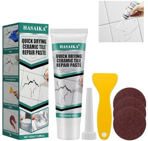 HASAIKA® Pasta per la Riparazione di Piastrelle, Adesivo in Pasta per Piastrelle, Kit Crema Riparatrice per Pareti con Ugello a Punta Raschietto,per Unghie, Porcellana, Fori di Crepe