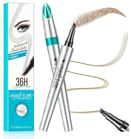 Augenbrauenstift mit 4 Spitze Micro Kopf, Flüssiger Augenbrauen Microblading Stift, Augenbrauenstift Micro 4 Punkt Brauenstift Langanhaltend Wasserdicht Natürliche Augenbrauen Make-up (#1 Hellbraun)