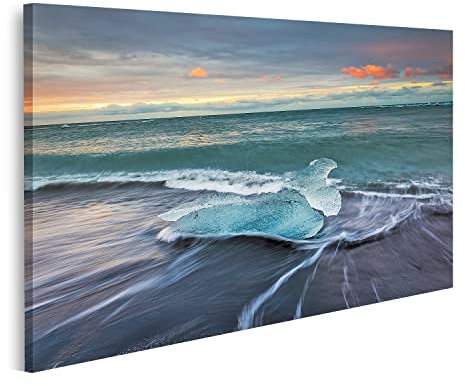 islandburner Prime Bild auf Leinwand Berühmter Diamantstrand Island Sonnenaufgang Eisblock Bilder Wandbilder Poster