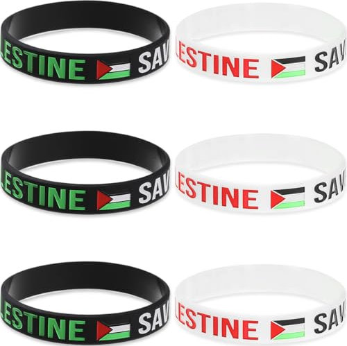BLPRKOT 6 Pièces Bracelet en Caoutchouc Nouveau Bracelet Drapeau Palestinien Bracelet Drapeau Palestine Deux Couleurs Bracelet en Caoutchouc Sport (blanc noir