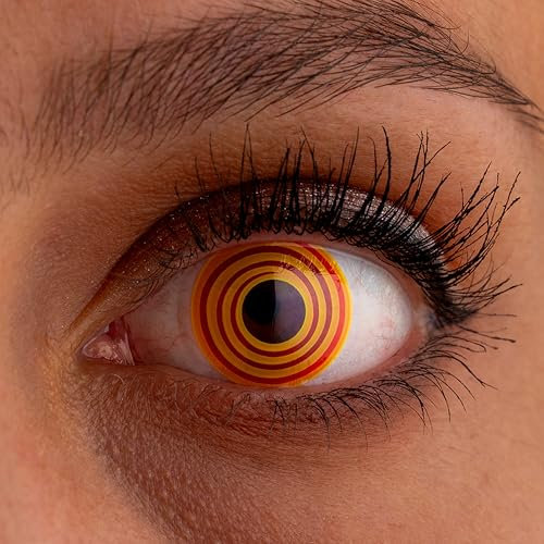 LEXXOO Farbige Kontaktlinsen ohne Stärke, 1 Paar (2 Stück) – „Hypnotized II“ Gelb-Rote Kreise – Perfekt für Halloween, Karneval & Cosplay, Weiche Monatskontaktlinsen mit UV-Schutz