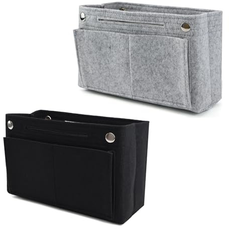 GOTDYBST 2 StüCk Felt Bag Organiser, Taschen Organizer, 24*15*8cm Handtaschen Organizer, Innentasche FüR Handtasche Geeignet FüR Damen Und MäDchen(Hellgrau Und Schwarz)
