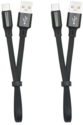Riertostng Câble de données de charge USB C court - 25,4 cm - Câble plat USB A vers USB type C - 2,4 A - Charge rapide - Design de boucle portable - Pour smartphone et tablette