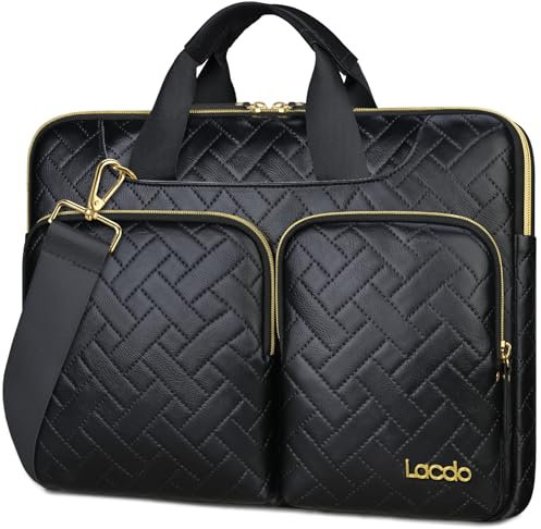 Lacdo 360° Protective Laptop Shoulder Bag, 15-15.6 inch Laptop Sleeve Case for Acer HP Dell ASUS Laptop, Acer Aspire 15, HP Pavilion 15, Dell Inspiron 15,ASUS ZenBook Computer Bag, Elegant Black