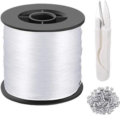 Strong Clear Invisible Hanging Wire, 0.8 Mm Clear Nylon Thread, Strong Clear Nylon Fish Wire with 120 Aluminum Crimping Sleeves & Scissors, Clear String Hanging Kit for Hanging Decorations(200M)