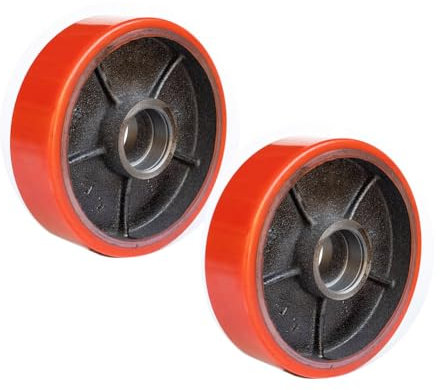 2PCS Rouleaux de transpalette Roues directrices 8'' × 2'' (Dia 200mm, largeur 50mm) Roues pour charges lourdes Roues en PU noyau en fer avec roulements à billes Alésage 20 mm
