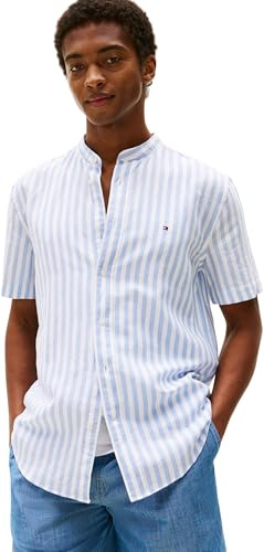 Tommy Hilfiger Linen Blend Mao STP S/S RF Shirt Mw0mw41297 Chemise S/S Homme (Lot de 1)
