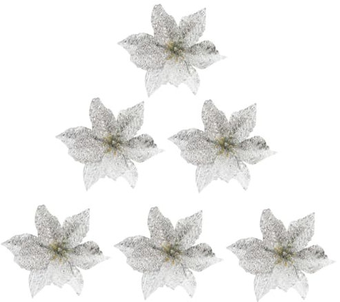 GETAJGHSD 6st Weihnachtsblume Gefälschter Blumenweihnachtsbaum Künstliches para Weihnachtsbaumblume Christrose Weihnachtsstern Bastelbedarf Für Weihnachten Hochzeitsschmuck Silver Plastik