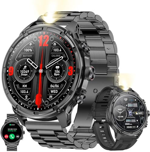 1,85” AMOLED Montre Connectée Homme avec Appel Bluetooth, Torche, Batterie 710 mAh, 5ATM Smartwatch avec 100+ Modes Sportifs Tracker d'activité, Sommeil, SpO2, Smart Watch pour iOS Android (Noir)