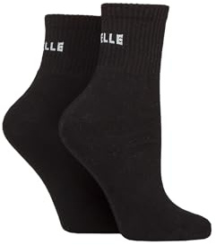ELLE Ladies Sports Cushioned Ankle Socks Pack of 2 (UK, Numeric, 4, 8, Regular, Regular, Plain Black)