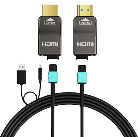 RUIPRO Cable HDMI 8K 20M de Fibra Óptica Pura Desmontable, Blindado con Acero Inoxidable, HDMI 2.1 Ultra Alta Velocidad 48Gbps, Soporta 8K@60Hz 4K@120Hz, eARC, Compatible con PS5, Xbox, TV, Proyector