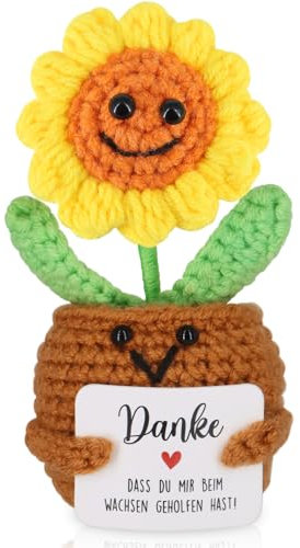 WenmthG Dankeschön Geschenke Positive Sonnenblume Glücksbringer, Gestrickte Sonnenblume Geschenke für Freunde Kollegen und Familie, Positive Kartoffel Deutsch Ersatz