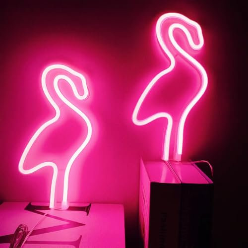 Flamingo Neonlichtschilder für Mädchen Schlafzimmer Nachttisch Wohnheim Wanddekoration,Neonlicht Flamingo Dekor LED Rosa Lampe Geschenke für Partys,Batteriebetrieben oder über USB betrieben(2Stück)