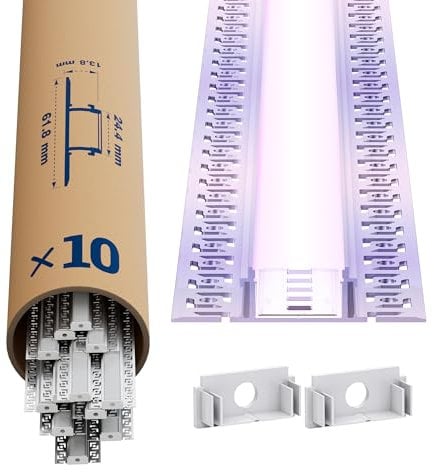 LED Trockenbauprofil 2m × 10 – Led Fliesenprofil Profil trockenbau 24.4 x 13.8mm für Streifen bis 21mm –Alu unterputz streifen profil Aluminium Profile Schiene Kanäle Leiste Diffusor