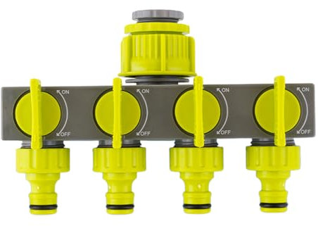 RoseFlower Distributore di Irrigatori a 4 Vie, Sdoppiatore Rubinetto Giardino con Interruttore di Controllo - 1/2 e 3/4'' Rubinetto Tubo Giardino Adattatore Parti per l'irrigazione Il Lavaggio Auto