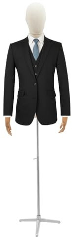Forme de robe masculine - Buste de couture pour homme - Buste - Mannequin de vitrine - Hauteur réglable - Mannequin de vêtements - Pour les magasins de vêtements, la couture (lin + argent, 130 à 198