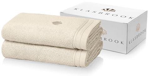 KLASBROOK® Linnea 2 teiliges Luxus Handtücher Set Sand, extra flauschig und saugfähig aus 100% Baumwolle Oeko-TEX 100 Zertifiziert mit Aufhänger, 2 Handtücher 50x100