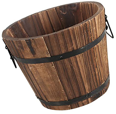 TOGEVAL Retro Holz Blumentopf Mit Griffen Mittelgroßer Vintage Pflanztopf Aus Stabilem Holz Für Innen Und Außen Dekoratives Garten Balkon-Accessoire Rustikaler Übertopf Für Sukkulenten Und