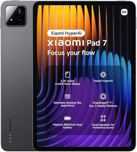 Xiaomi Pad 7, 11.2 Inch Tablet, 8GB+128GB, Gray, 8850mAh Battery, 45W Turbo Charging, HyperAI, 2 Year Warranty (No Power Adapter Included)