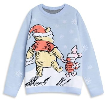 Disney Winnie the Pooh Piglet Womens Light Blue Long Sleeve Christmas Jumper | Cartoon Snowflake Print | Festive Wear for Christmas Celebrations Character Merch