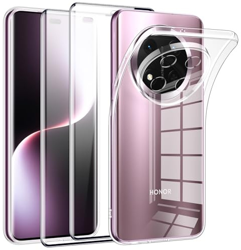 Phoona Cover per Honor Magic 7 Lite Custodia con 2 Pezzi Pellicola Vetro Temperato,Ultra Sottile Trasparente Silicone Protettiva Case per Honor Magic 7 Lite Sottile Morbida Antiurto Cover