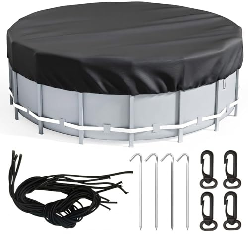 Easyhomie Cubierta para piscina redonda, impermeable 420D con cordón y clavos para el suelo, resistente al viento y protección solar, lona para piscinas hinchables, bañeras y camas elásticas (366 cm)