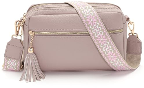 LANXINGLUO sac a main femme，sacoche femme bandoulière 4 Compartiments, en Cuir PU avec Sangle Réglable et Large Amovible，sac bandoulière noir