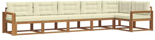 vidaXL Outdoor-Sofagarnitur mit Kissen 6 pcs Natur und Creme, Garten Lounge Möbel, modernes Outdoor Sofa, langlebiges Patio Sectional Sofa, Akazien entspannendes Set für Komfort im Hinterhof