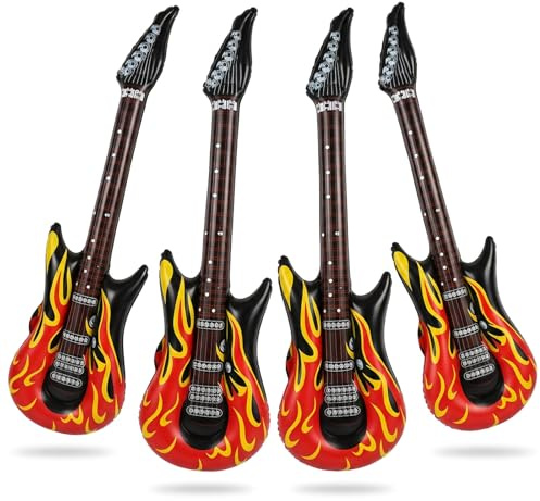 YQYCE 4 Stück Luftgitarren zum Aufblasen, Luftgitarre, Aufblasbare Gitarre für Dekoration, Luftgitarre für Mottopartys, Aufblasbares Musikinstrument für Feste und Feiern