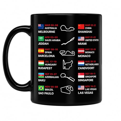 BPTZYLN Black Ceramic Racing Mug Calendar 2026 Racing Gifts for Men | Racing Schedule coffee mugs 11oz 350ml , Car Gifts for Fans and Car Enthusiasts