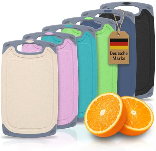 6 kleine Frühstücksbrettchen in 6 Farben, 24x14cm, Kunststoff, Bretter, Brotzeitbrett, Schneidebrett Set, spülmaschinenfest, rutschfest, robust