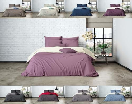 MISTRAL HOME Uni Einfarbig Wende Bettwäsche Edel Perkal 100% Ägyptische Baumwolle, Maße:240 cm x 220 cm, Farbe:Pristine-Light Violet