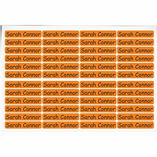 Indigos UG Namensaufkleber Kinder Schule - 150 Sticker - 36x7 mm - Aufkleber selbst gestalten - Namensschilder selbstklebend Kindergarten, Sticker KITA, Brotdose, Flasche, Federmappe, Stifte - orange