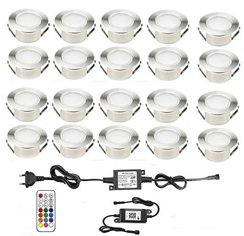 SUBOSI Wifi RGBWW (4 in 1) LED Bodeneinbauleuchten Arbeitet mit Alexa,Led Einbaustrahler DC12V Ø61mm LED Boden spots außenbereich WiFi Wireless Smart Phone 20er Full Kit