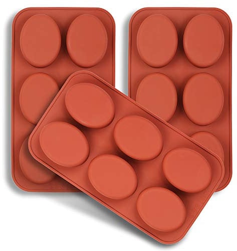 homEdge Moule en silicone ovale à 6 cavités, 3 paquets de moules ovales pour la fabrication artisanale de savon, chocolat, bougies de savon et gelée brune