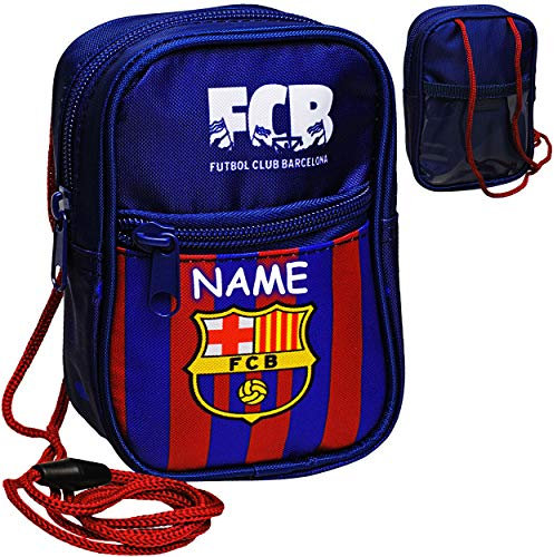 alles-meine.de GmbH Brustbeutel/Handytasche/Geldbörse - Fußball - FC Barcelona - FCB - inkl. Name - mit Sichtfenster - Geldbeutel - Portemonnaie für Kinder - Geld Handy Geldt..