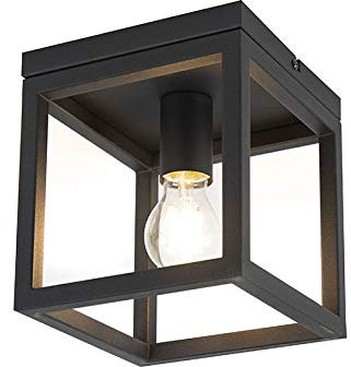 Qazqa - Industrie I Vintage I Industrie I Vintage I Deckenleuchte I Deckenlampe I Lampe I Leuchte Schwarz stahl I nickel matt - Cage I Wohnzimmer I Schlafzimmer - Stahl Quadratisch - LED geeignet E27