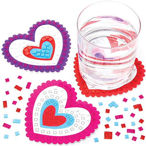 Baker Ross Kits de sous-verres cœurs en mosaïque (Paquet de 6) - Fournitures créatives d'art et d'artisanat de Pâques pour les enfants à créer et décorer